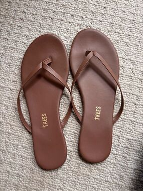 TKEES Brown Leather Flip Flop Sandals